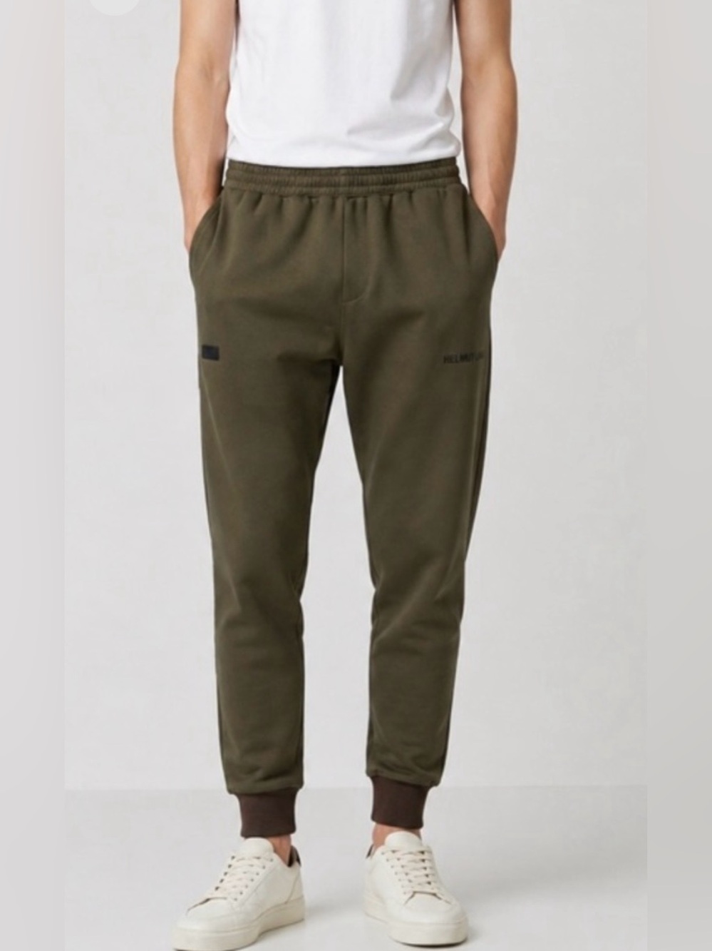 Helmut Lang Olive Jogger Pants Leather Trim S